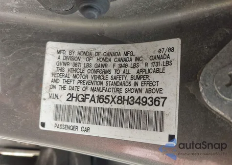 2008 Honda Civic Lx from USA, damaged, VIN 2HGFA165X8H349367